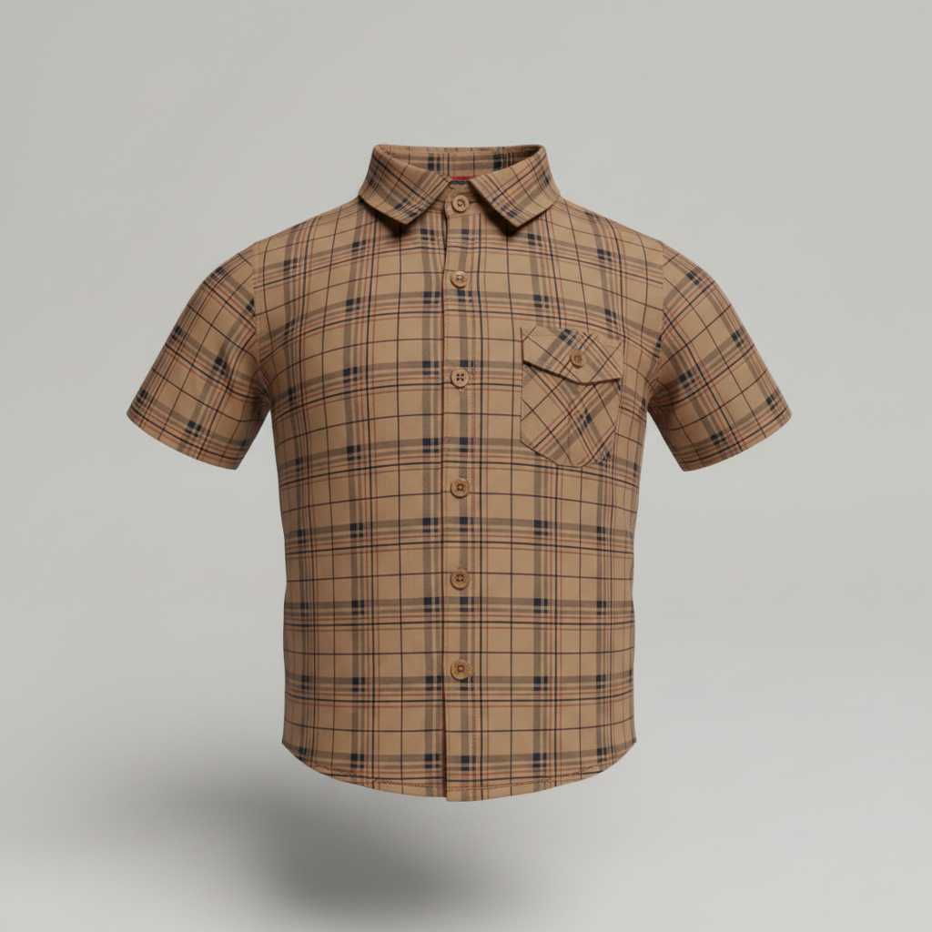 Smart-Kids Camel Tartan Plaid Short-Sleeve Shirt - Ghost Mannequin