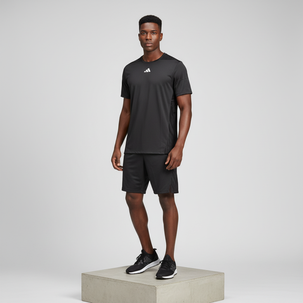 Black Mesh Panel Athletic T-Shirt - Model Shot