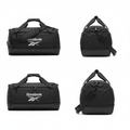 Ghost mannequin style leather travel bag catalog shot, front and side view
