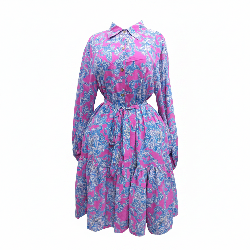 Paisley Bloom Midi Shirt Dress – Pink – Ghost Mannequin