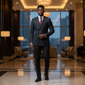Dark Charcoal Pinstripe Double-Breasted Suit â€“ Nigerian Model
