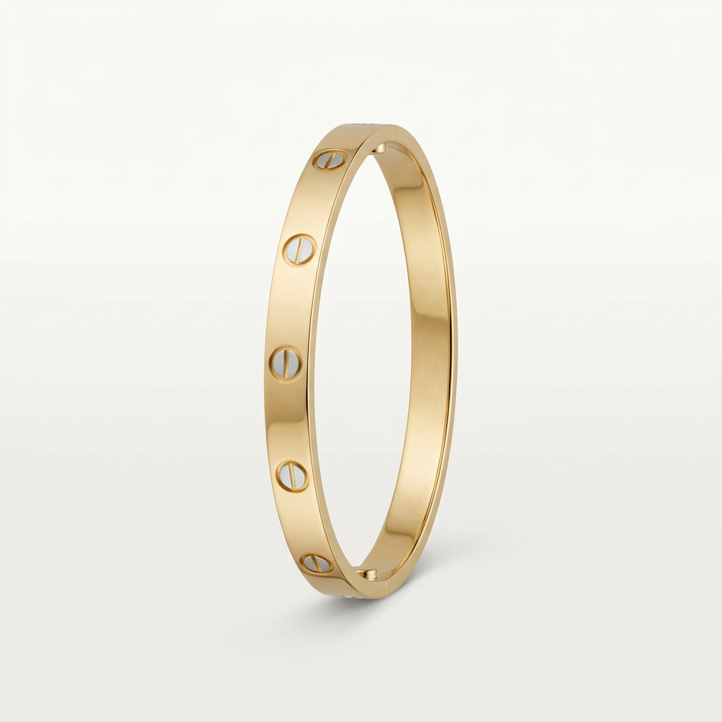 Gold-colour screw-detail bracelet on a plain white background