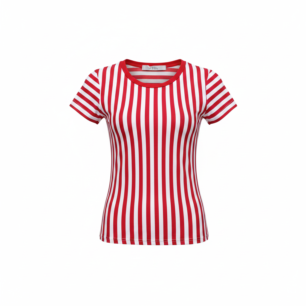 Ghost mannequin of red and white stripe fitted tee