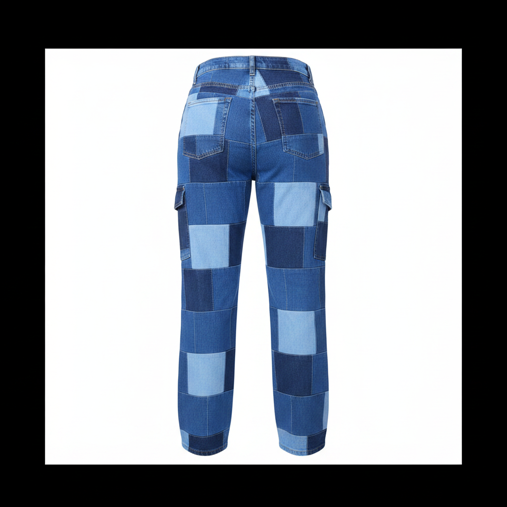 Blue Two-Tone Patchwork Denim Jeans – Back Ghost Mannequin