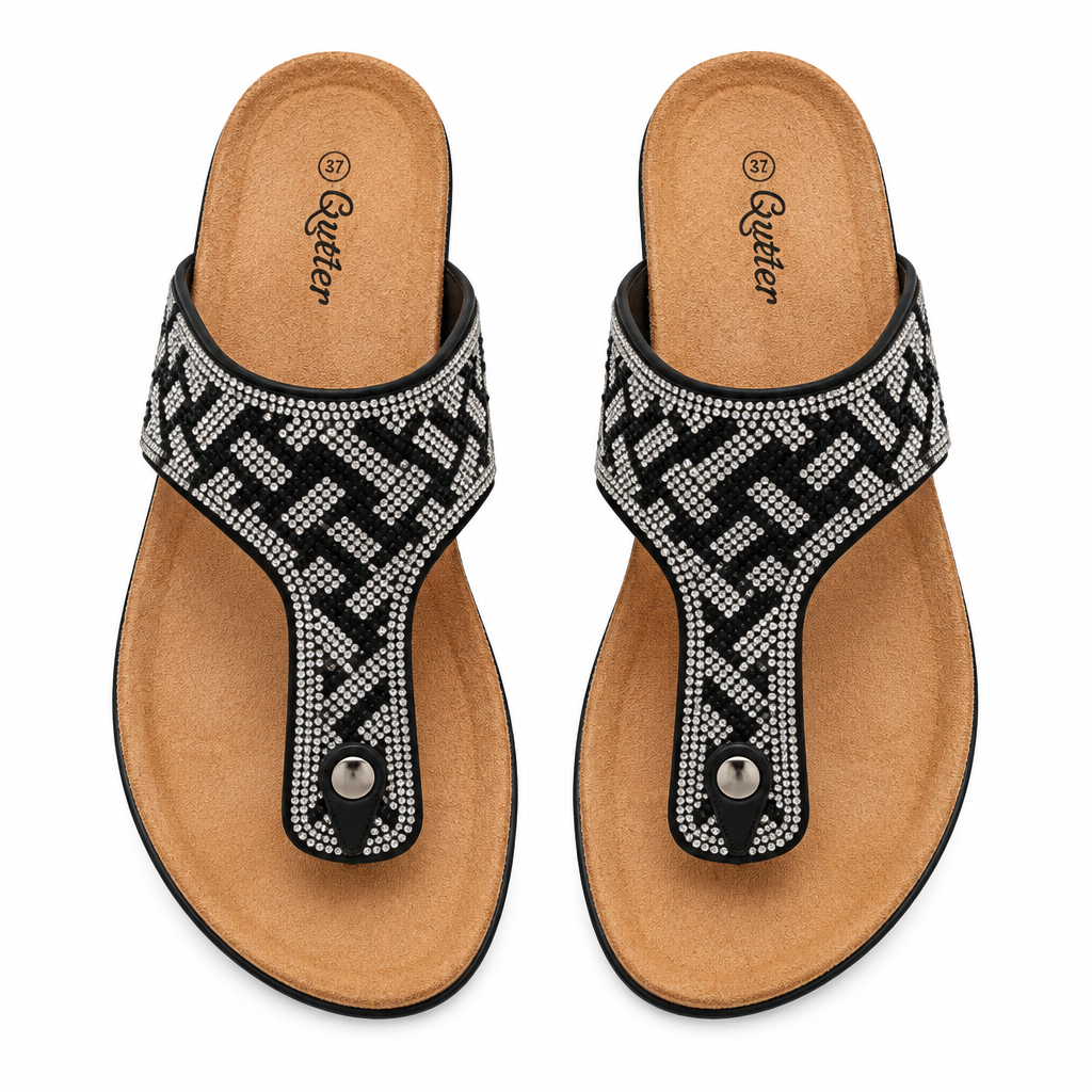 Black Rhinestone Geometric T-Strap Flat Sandal – Ghost Mannequin
