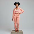 Peach Stripe Zip Hoodie Tracksuit Set – Model Shot