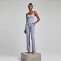Lavender Blue Slim Flare Trousers - Model Front