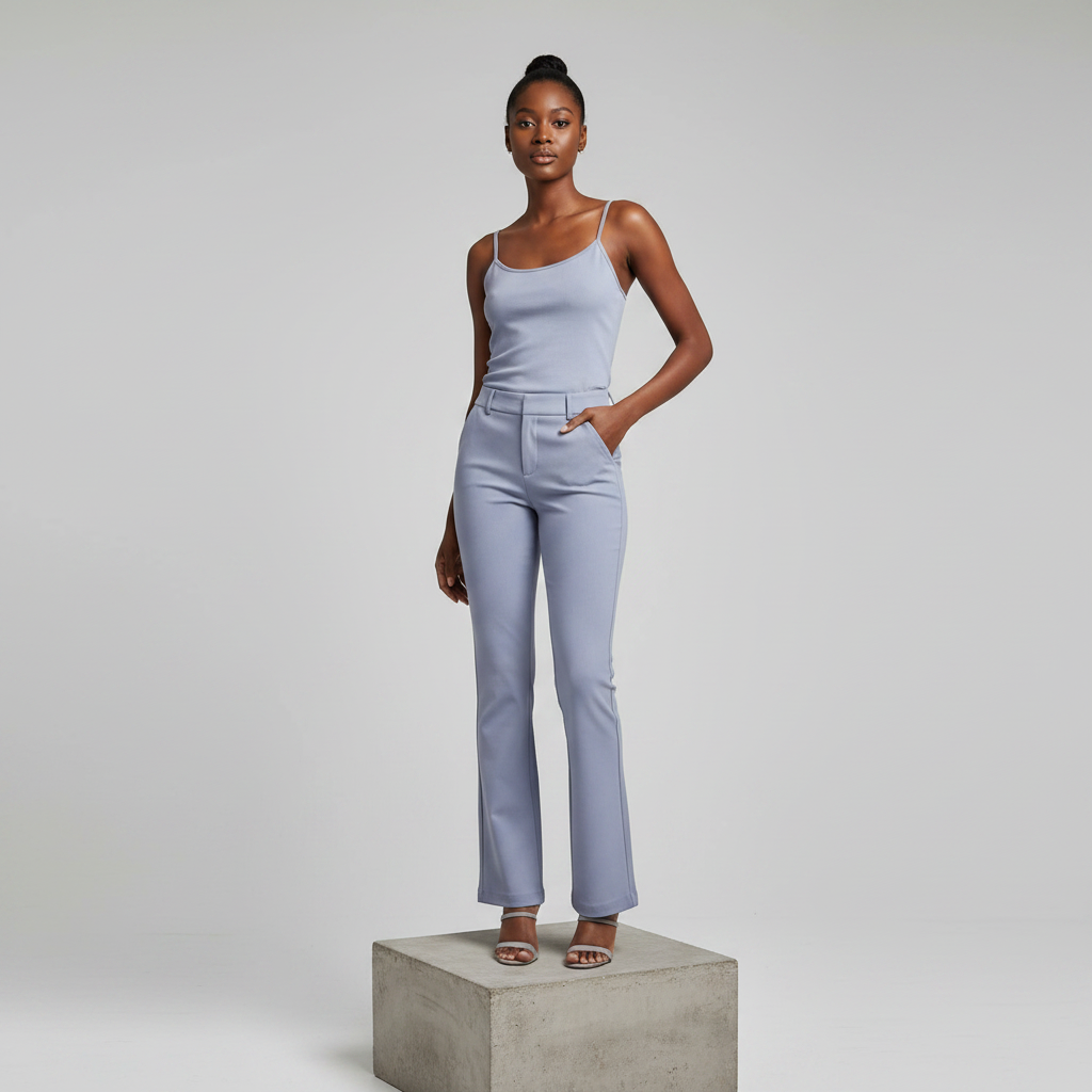Lavender Blue Slim Flare Trousers - Model Front