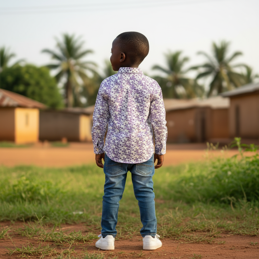 Boys Purple Floral Long Sleeve Shirt - Back View