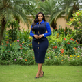 Women's Navy & Royal Blue Colour-Block Gold-Button Belted Midi Dress – Nigerian Female Model
