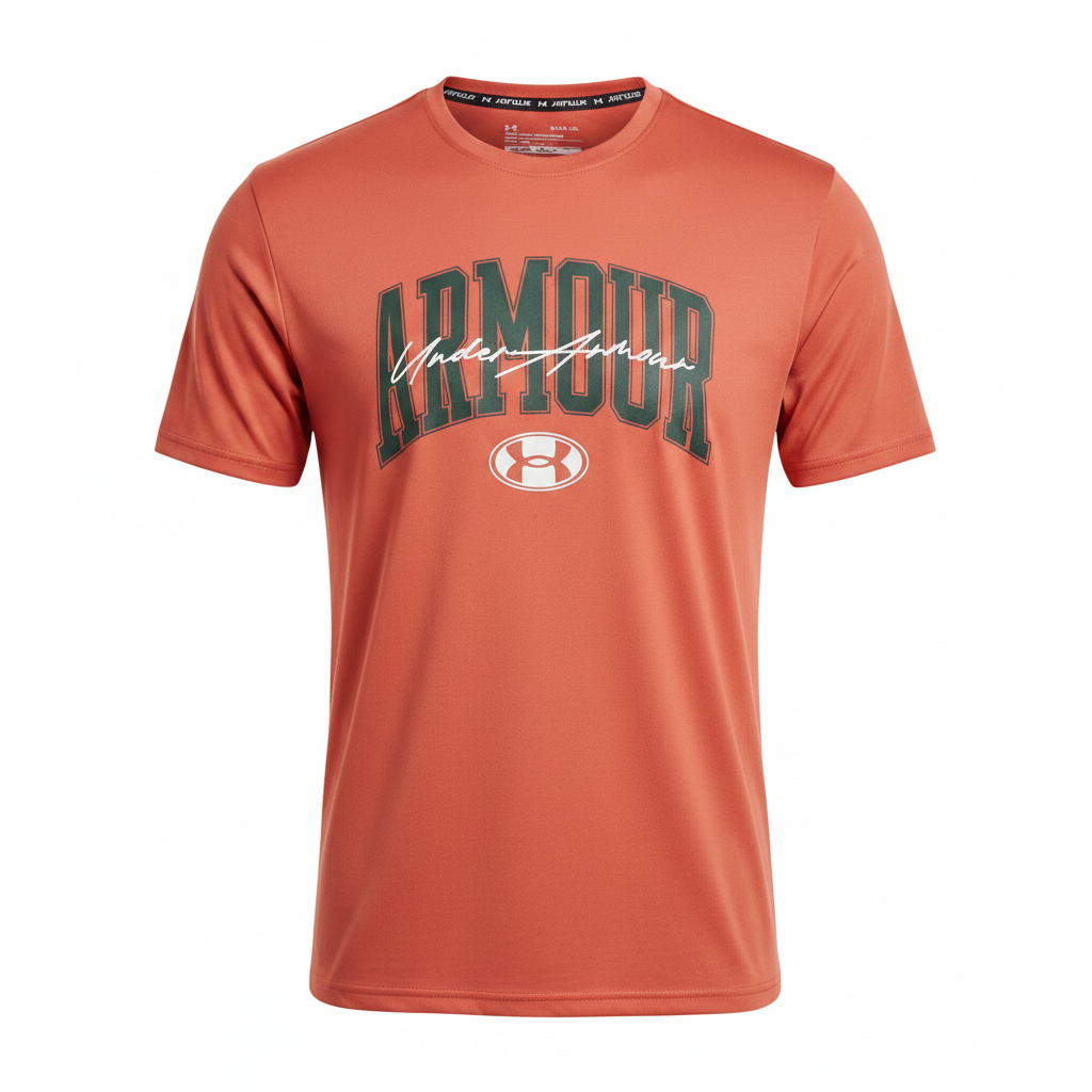 Under Armour coral collegiate athletic jersey T-shirt ghost mannequin view