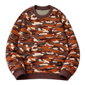 Rust-orange brown grey and cream camouflage sweatshirt with brown ribbed trims