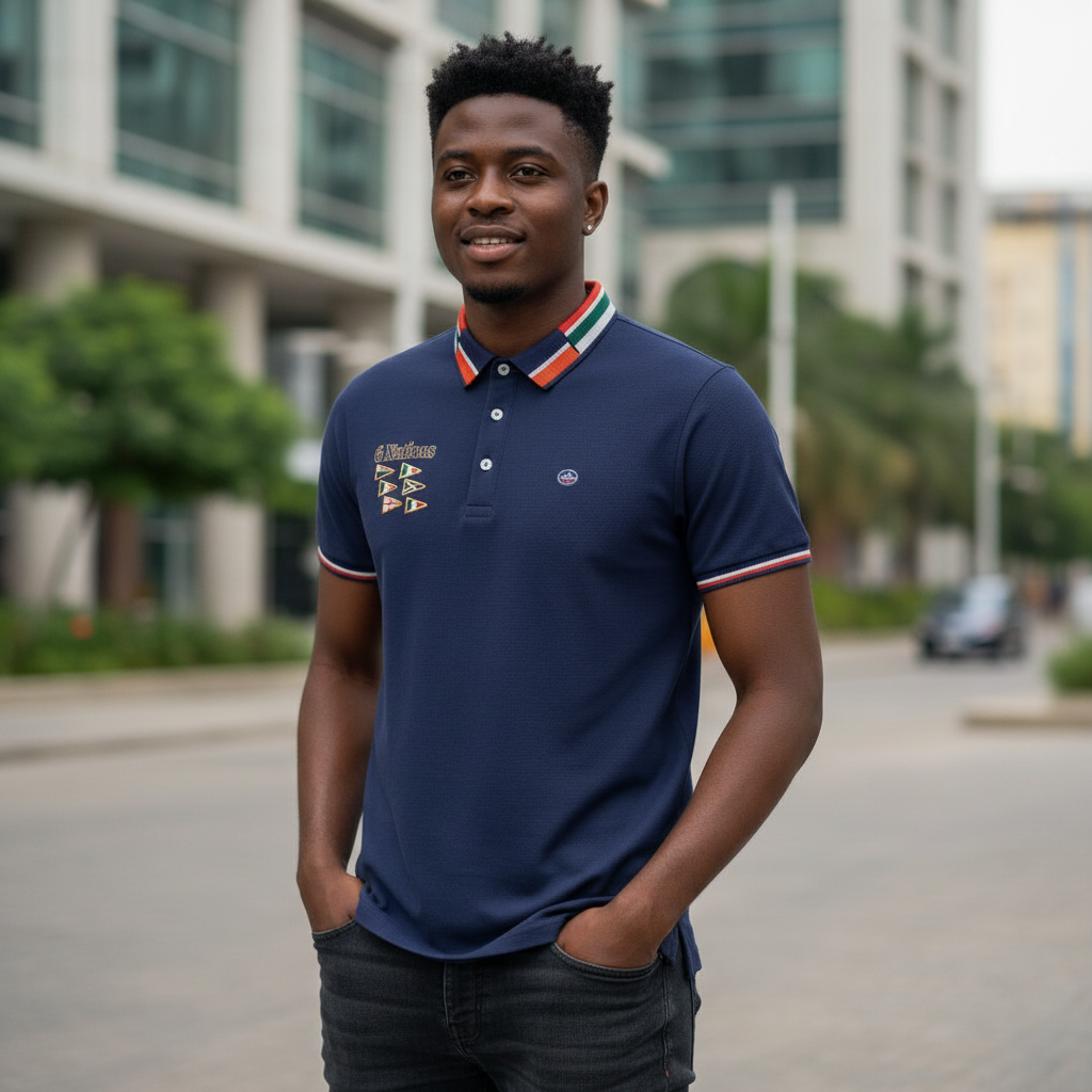 Navy 6 Nations Embroidered Polo Shirt - Model Shot
