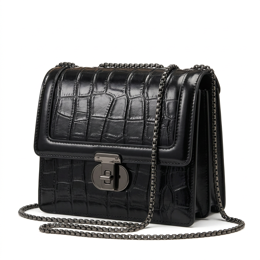 Black croc-effect chain-strap bag on white