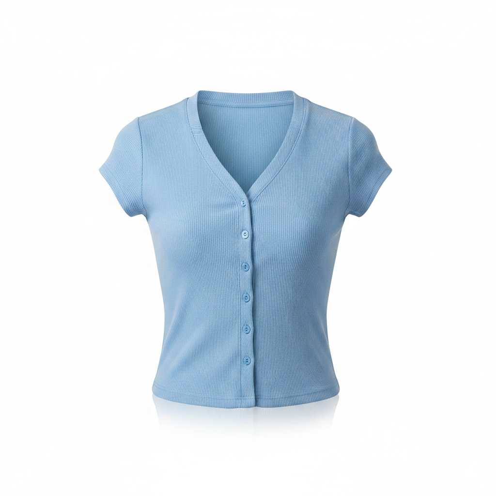 Ribbed Button-Front Cap Sleeve Crop Top – Ghost Mannequin Sky Blue