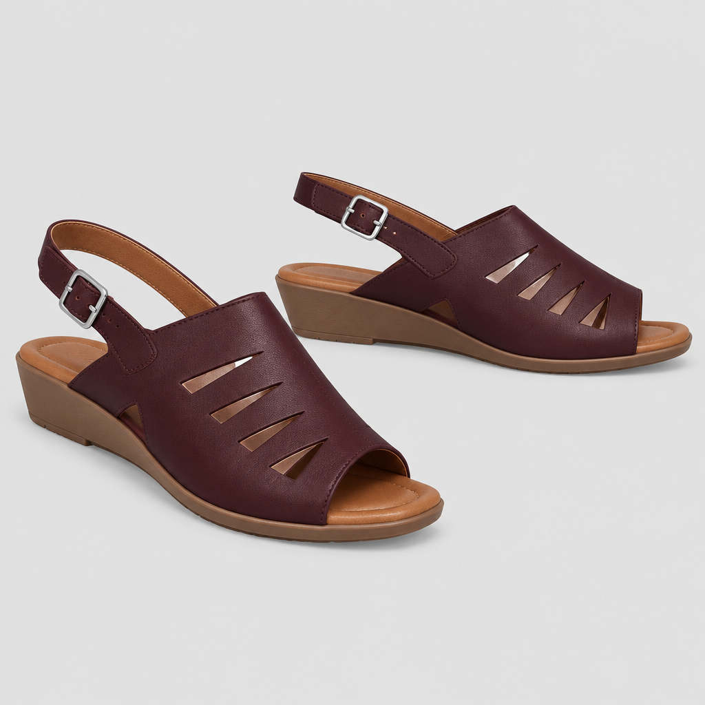 Burgundy cutout slingback sandals product-only pair