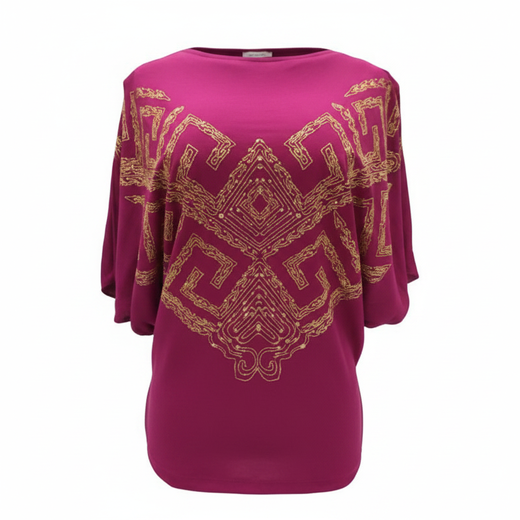 Women's Gold Embroidered Batwing Top – Ghost Mannequin Pink