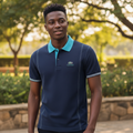 Navy Blue Aqua Collar Polo Shirt on Nigerian male model