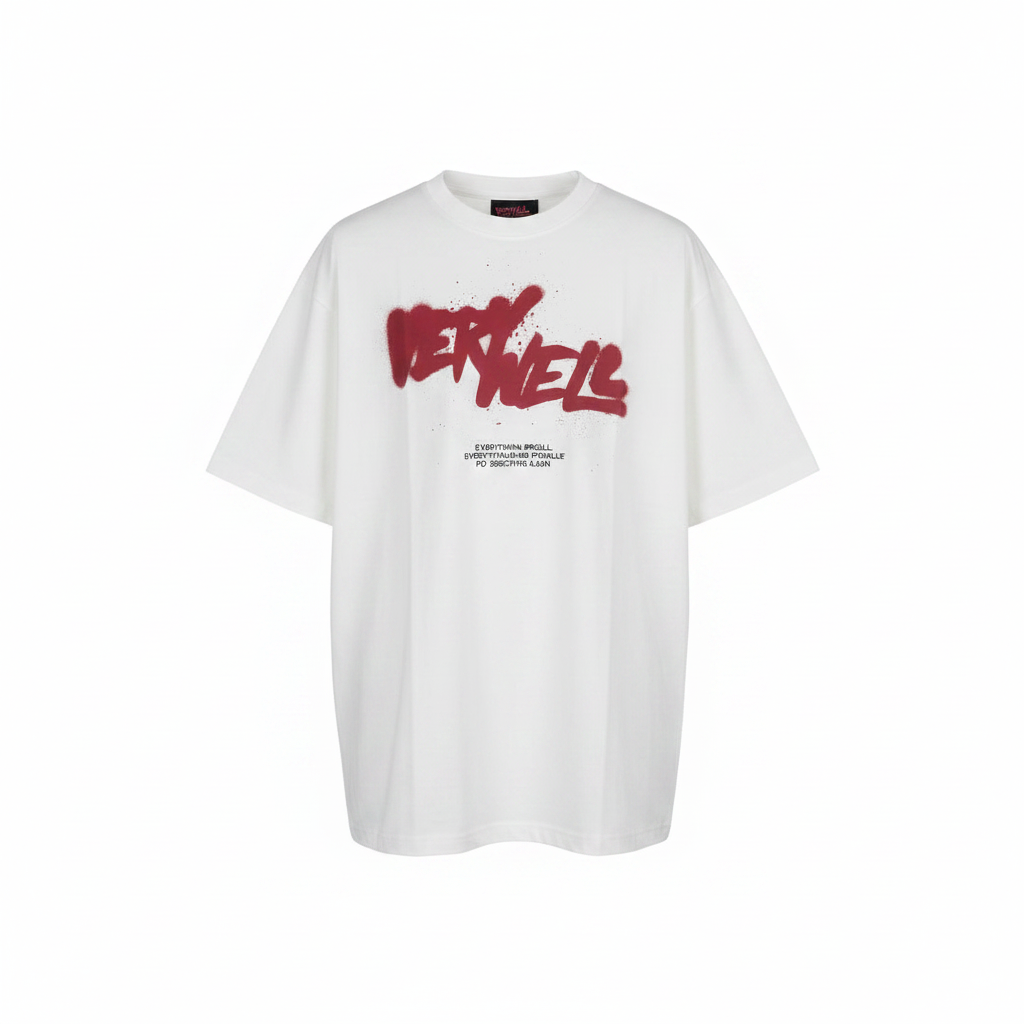 White Very Well Graffiti Oversized Tee - Ghost Mannequin Front