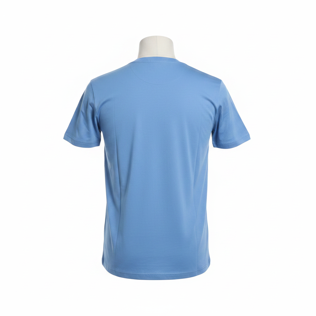 Ghost mannequin back view of sky blue T-shirt