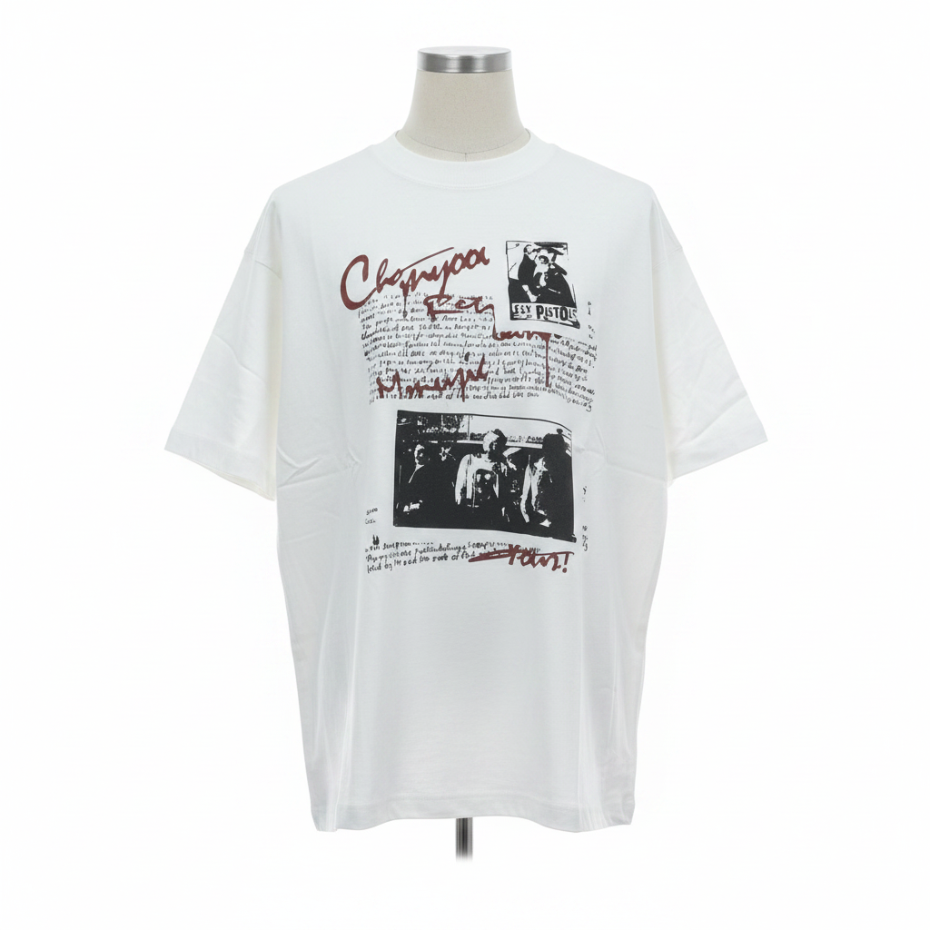 White Chanyoo Collage Graphic Oversized Tee - Ghost Mannequin Front
