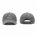 Muted acid-washed grey Pisces zodiac embroidered dad cap ghost mannequin front and side view
