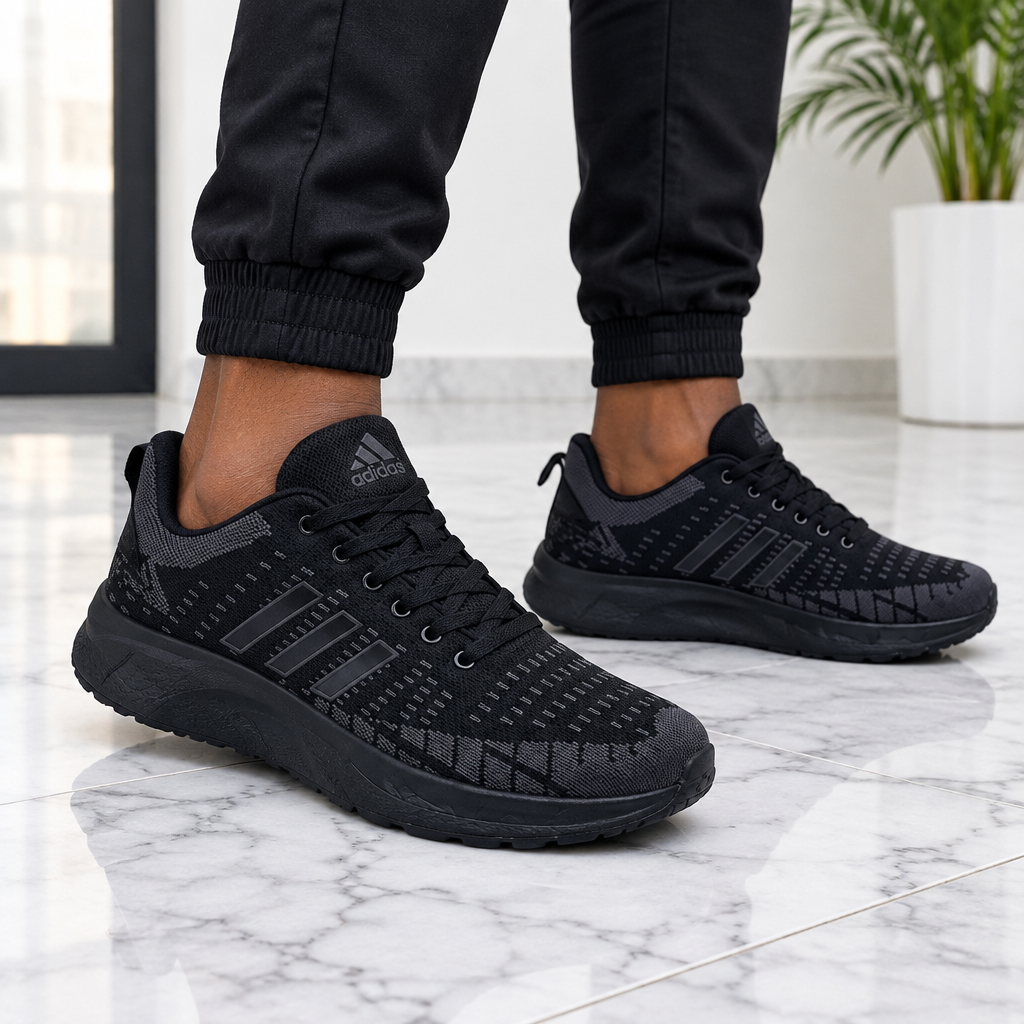 Triple Black Knit Running Sneaker All Black – Model Shot