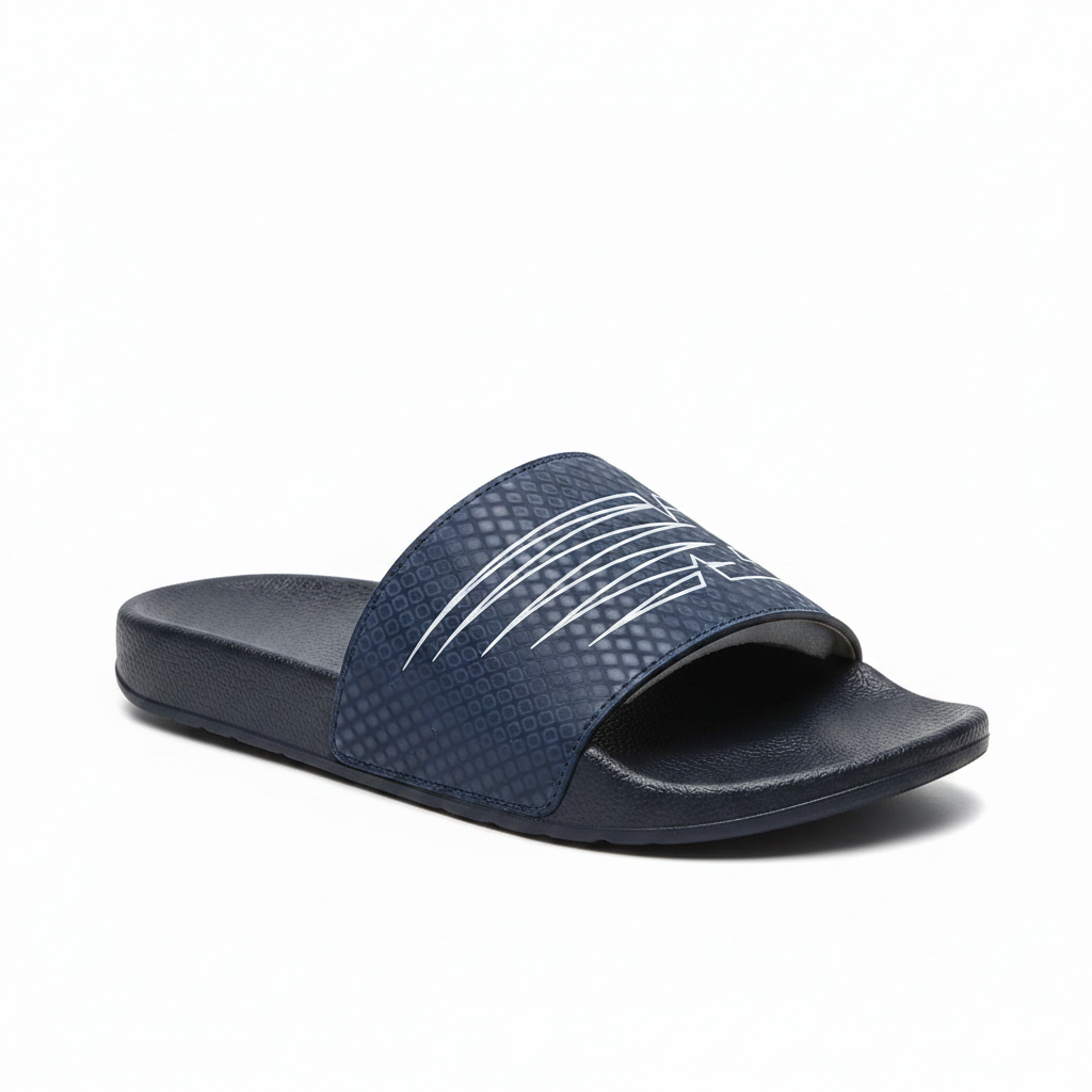 Star Money Shoes New Balance Navy Textured Slides – Catalog Shot