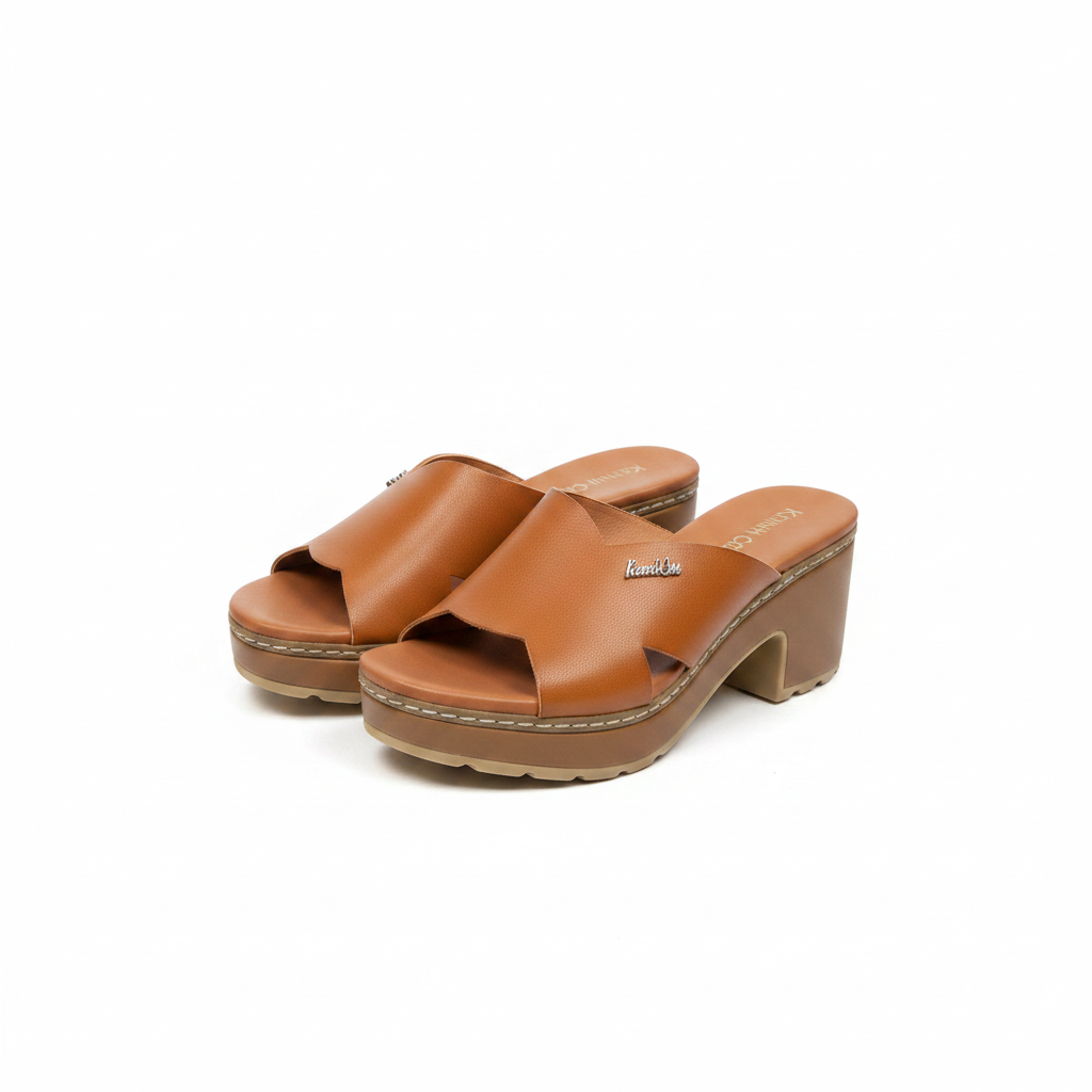 Kenneth Cole WD134-8 Tan Platform Cross-Strap Mules – Catalog Shot
