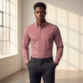Nigerian model wearing Ralph Polo Burgundy Red White Stripe Shirt