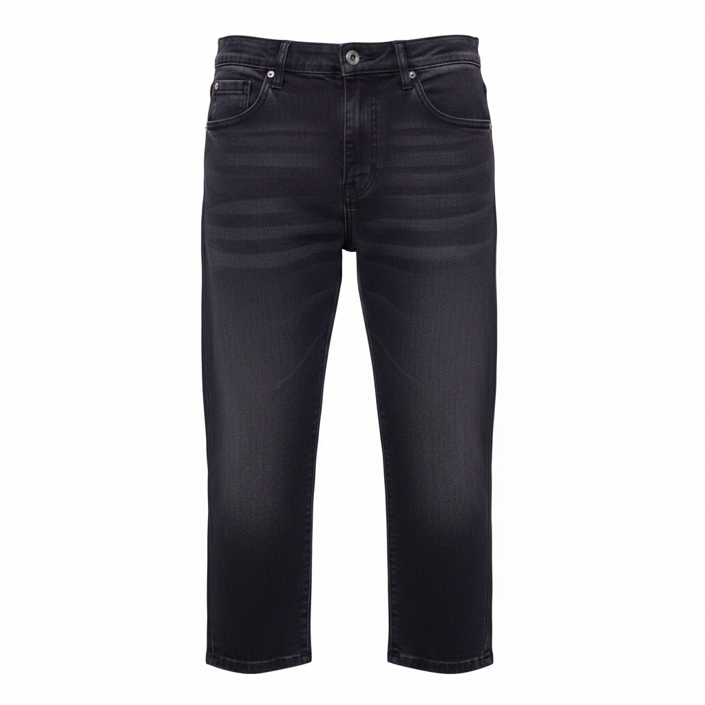 Dark Navy Purple 3/4 Slim-Fit Denim Trousers - Ghost Mannequin Front