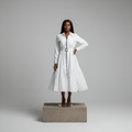 White Zip-Front Belted Shirt Dress - Model Front