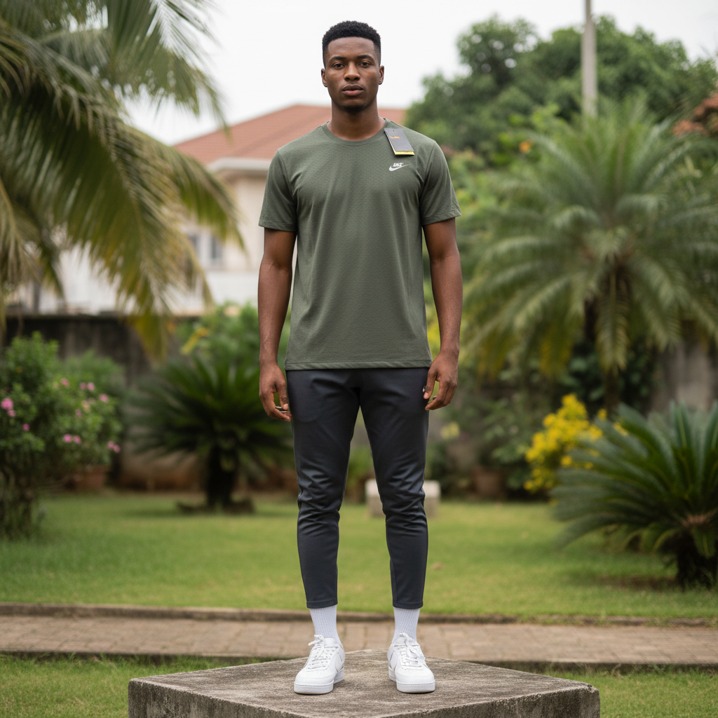 Men's Olive Green Short-Sleeve Athletic Performance T-Shirt – Nigerian Male Model