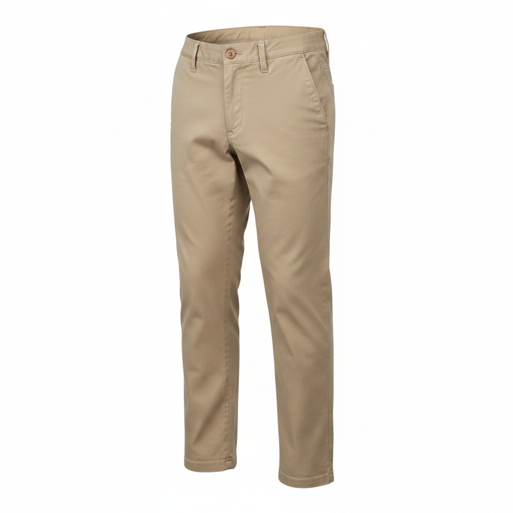 Boys khaki slim-fit chino trousers ghost mannequin view