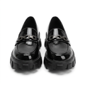 Pair of women's black glossy chain-detail chunky loafers
