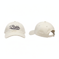Off-white vintage script embroidered baseball cap ghost mannequin front and rear-side view