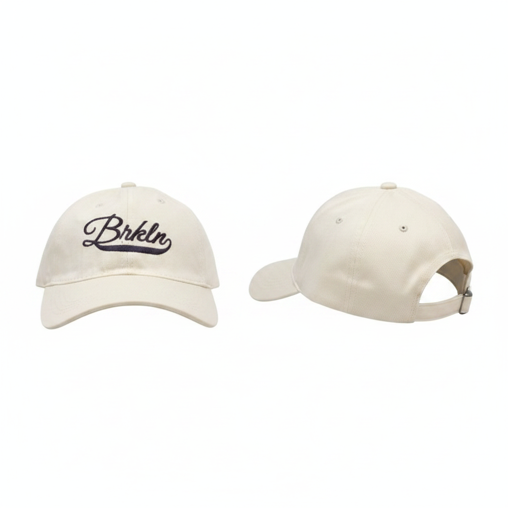 Off-white vintage script embroidered baseball cap ghost mannequin front and rear-side view