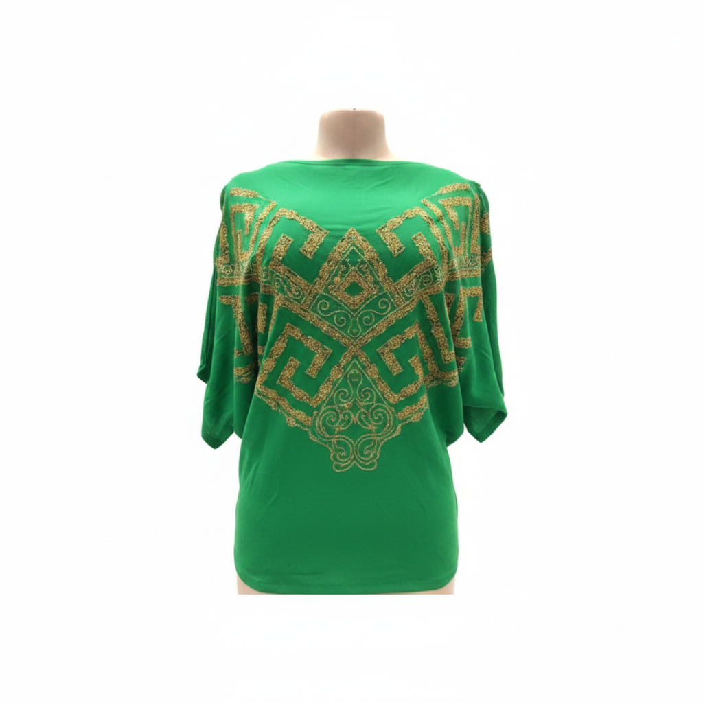 Women's Gold Embroidered Batwing Top – Ghost Mannequin Green