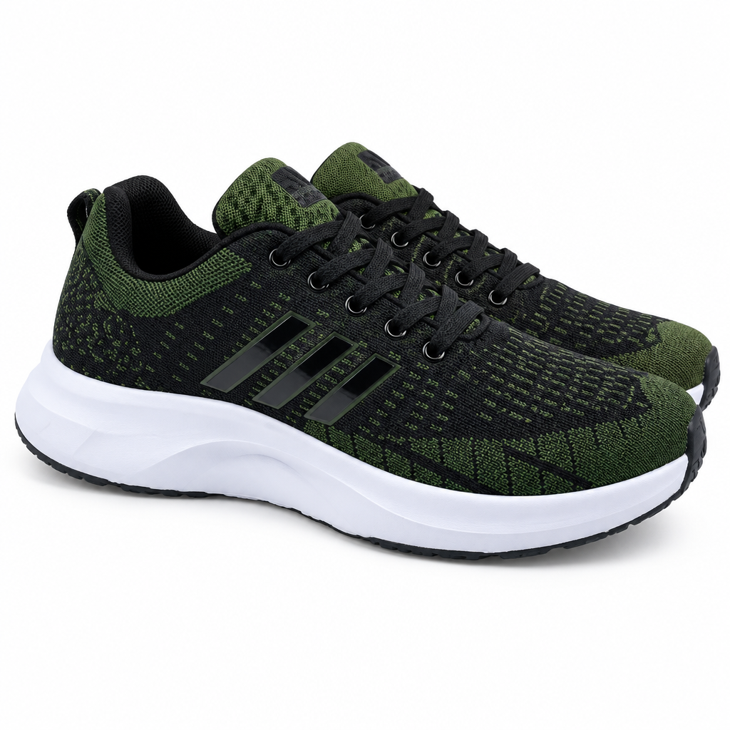 Olive Knit Running Sneaker Army Green Black – Catalog Shot