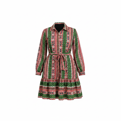 Heritage Stripe Shirt Dress – Green & Red – Ghost Mannequin