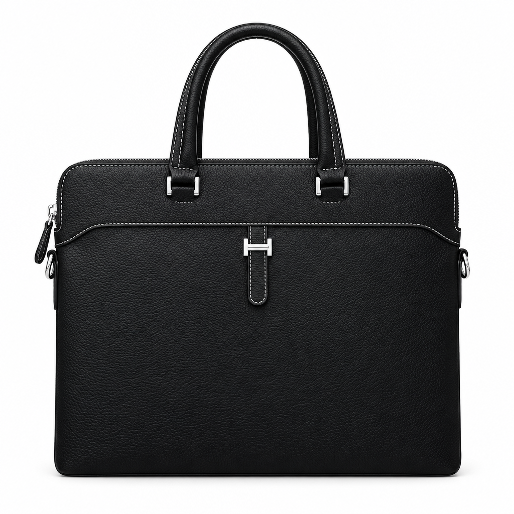 Black Grained Leather H-Clasp Slim Executive Briefcase – Catalog Shot