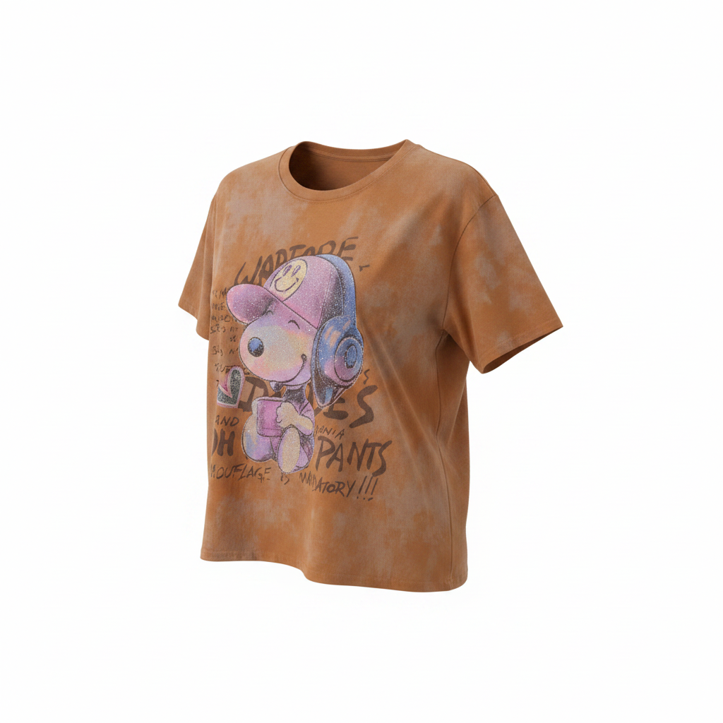 Women's orange rust Snoopy graphic tee - ghost mannequin front view