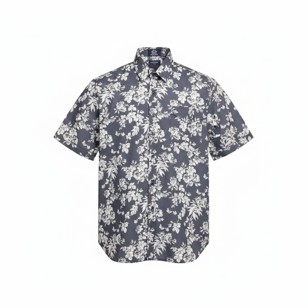 Charcoal Floral Print Short-Sleeved Shirt - Ghost Mannequin