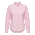 Soft pink collared blouse with bishop sleeves on an invisible mannequin against white