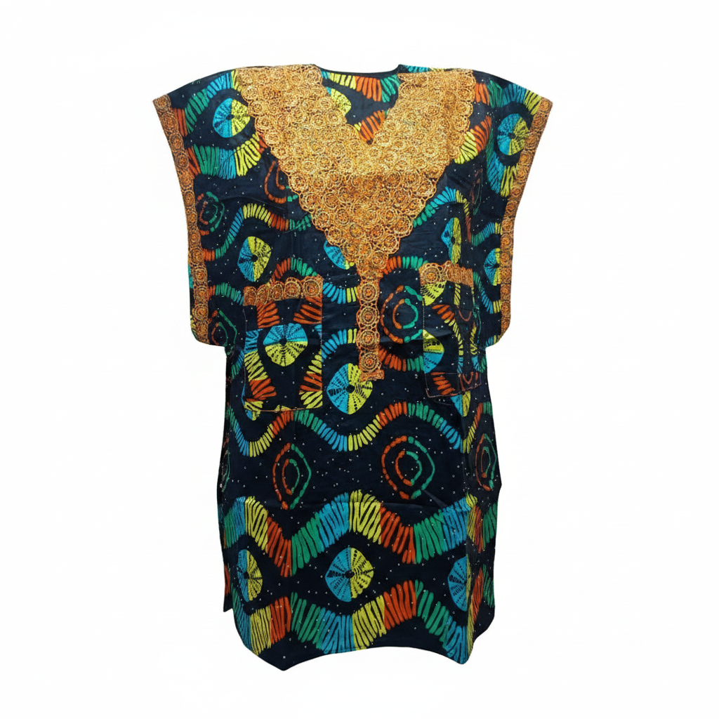 Black Ankara Eye Motif Kaftan Gold Lace Yoke – Ghost Mannequin