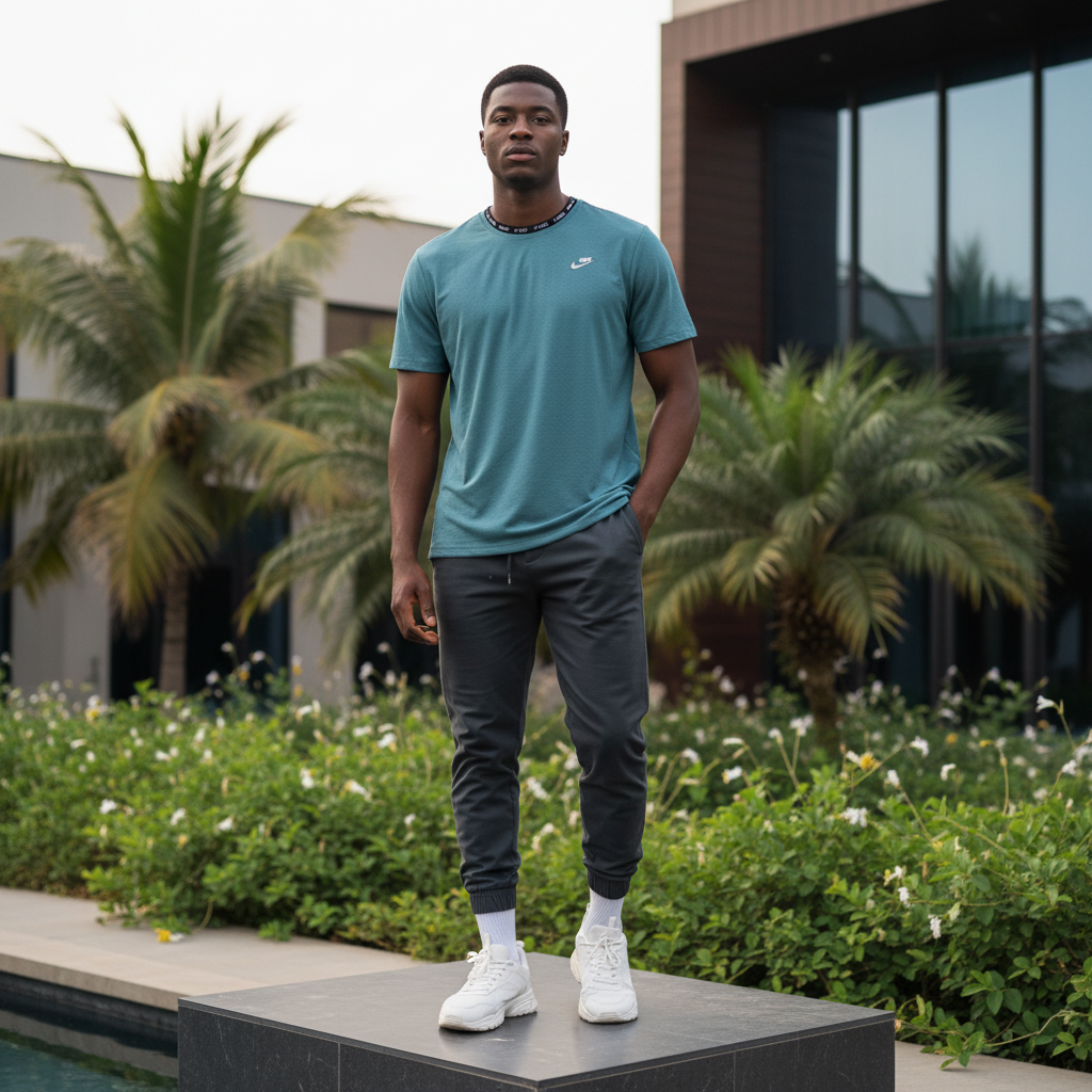 Men's Teal Short-Sleeve Athletic Performance T-Shirt – Nigerian Male Model