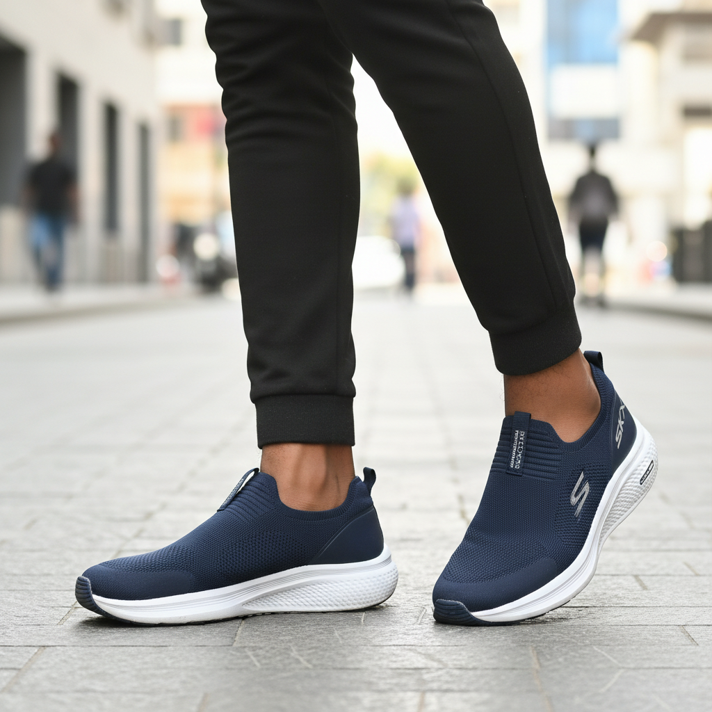 Skechers SKX Navy Slip-On Sneaker - Model Shot