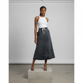 Dark Grey Snow Wash Crinkle Denim Midi Skirt - Model Shot