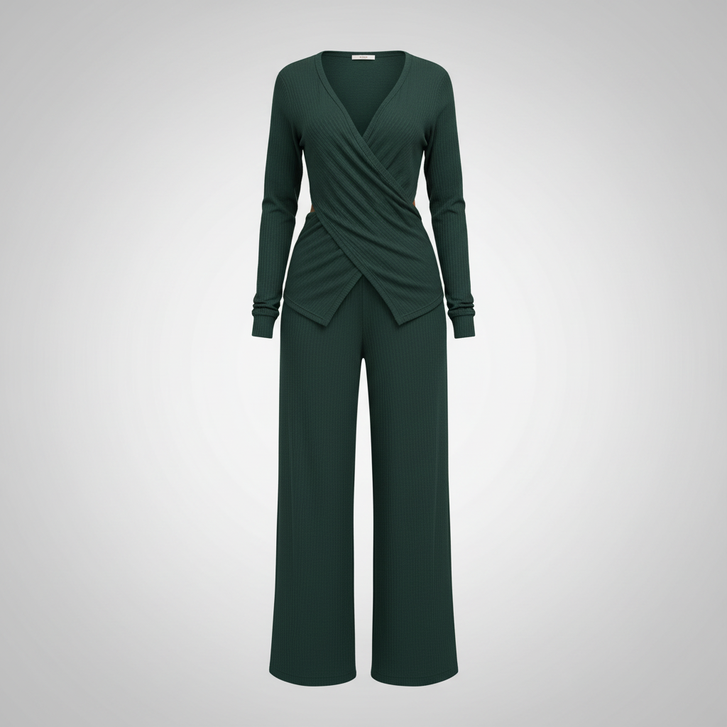 Ghost mannequin forest green wrap knit co-ord set