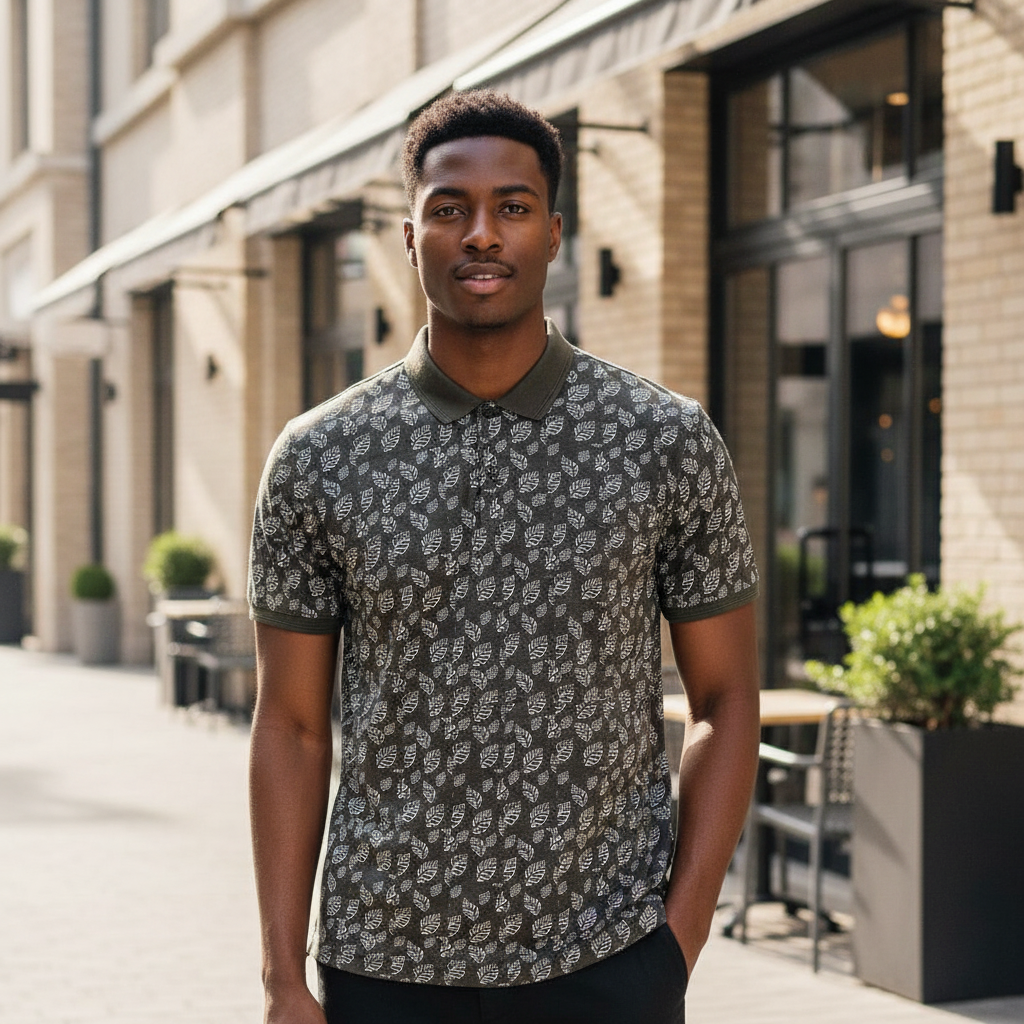 Botanical Leaf Print Polo – Model Shot
